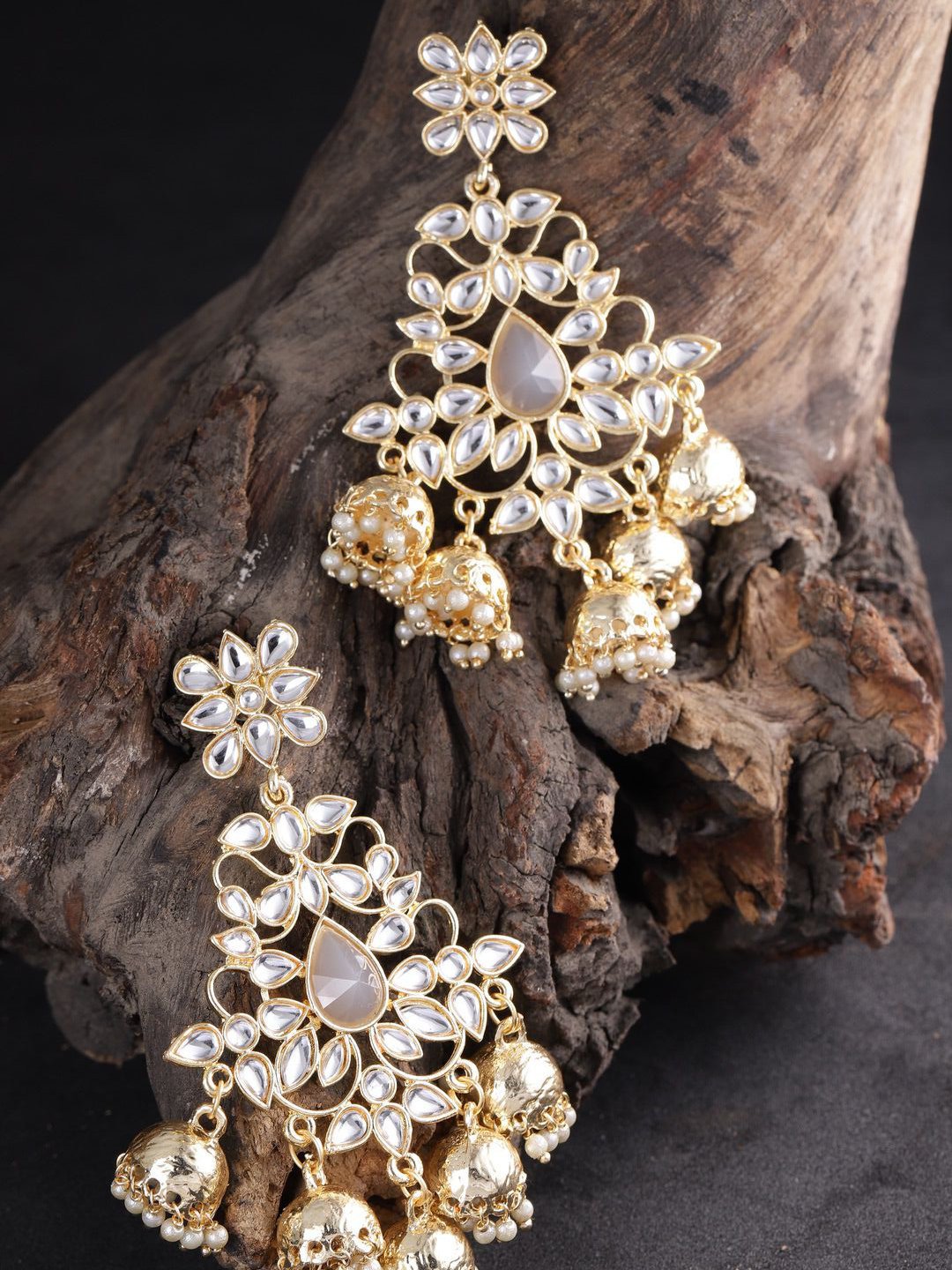Gray Off-White Kundan Dangling Jhumki
