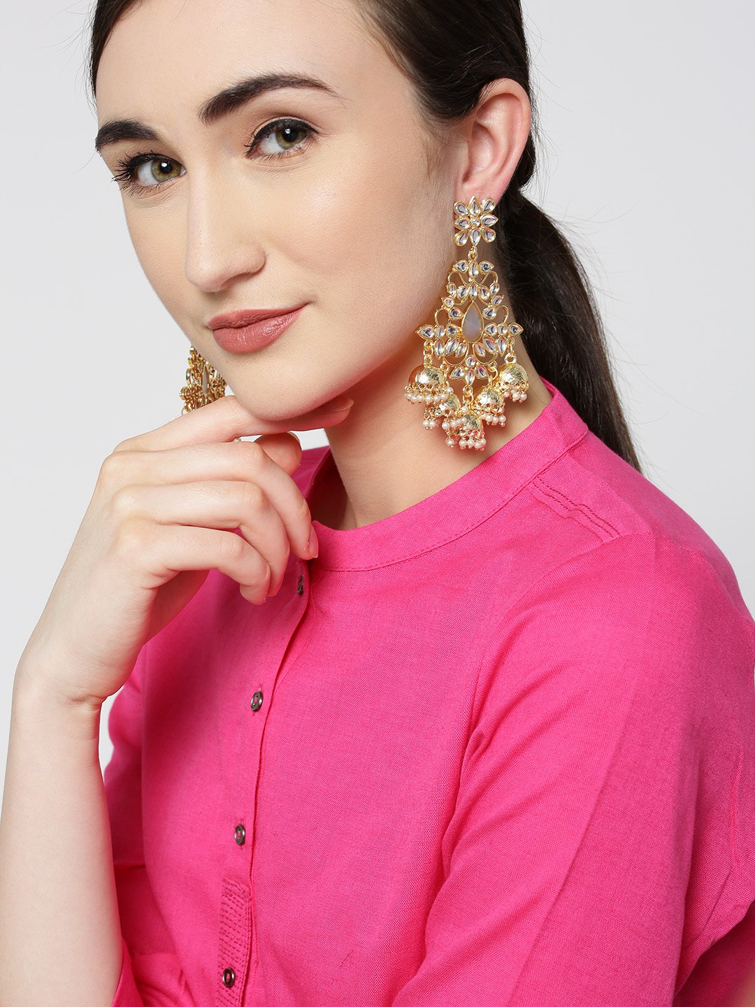 Gray Off-White Kundan Dangling Jhumki