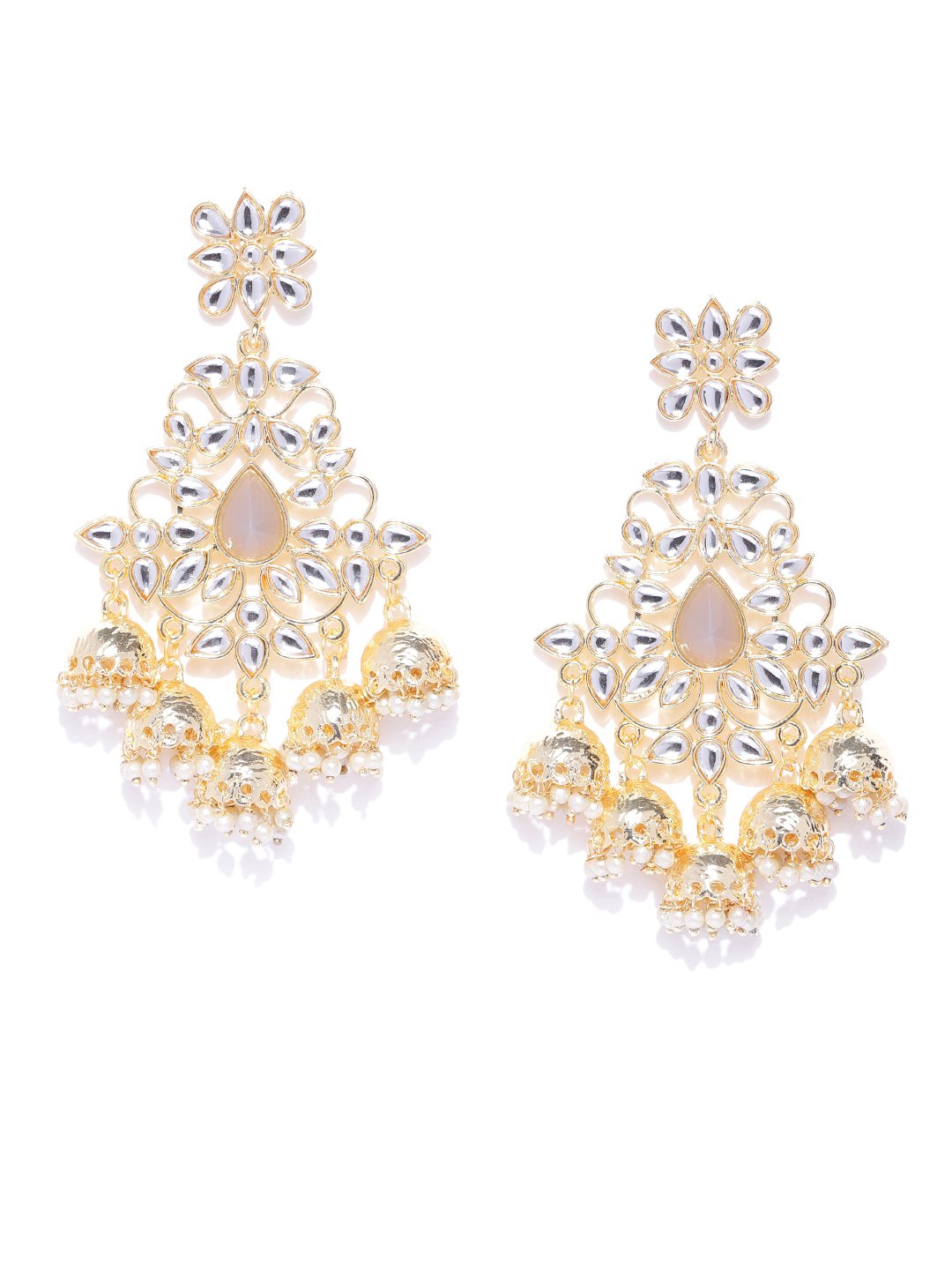 Gray Off-White Kundan Dangling Jhumki