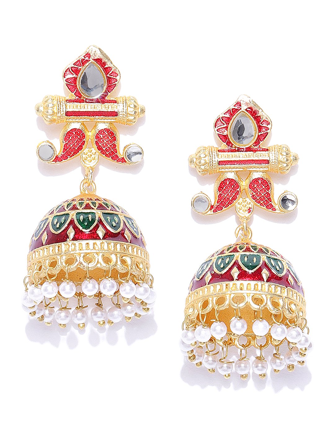 Red-Maroon Meenakari Ethnic Jhumki