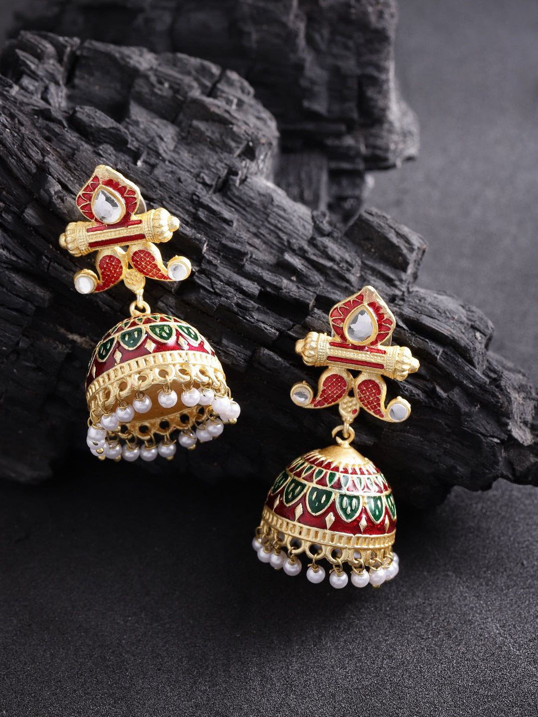 Red-Maroon Meenakari Ethnic Jhumki