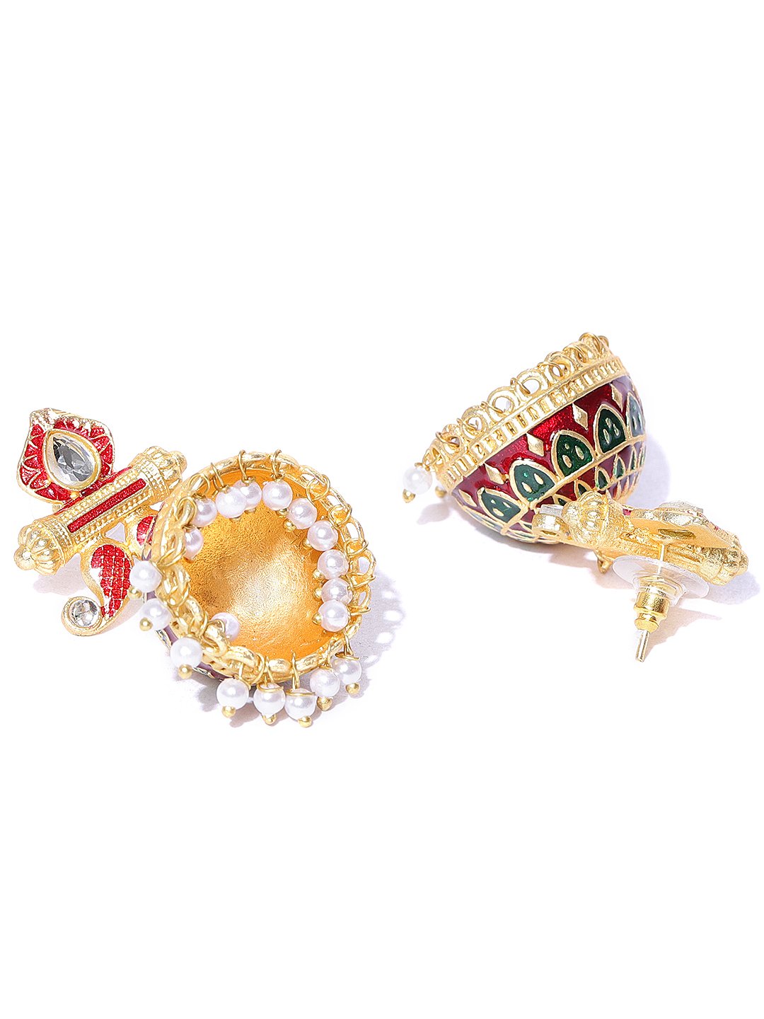 Red-Maroon Meenakari Ethnic Jhumki