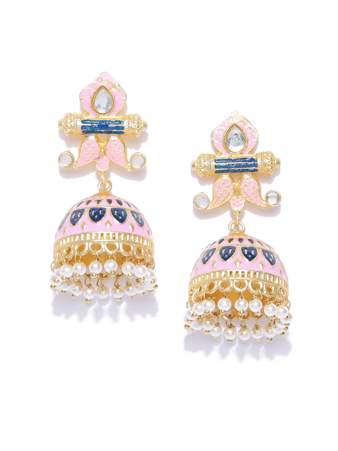 Blue-Pink Meenakari Ethnic Jhumki