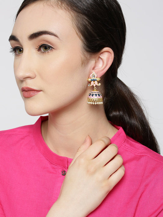 Blue-Pink Meenakari Ethnic Jhumki