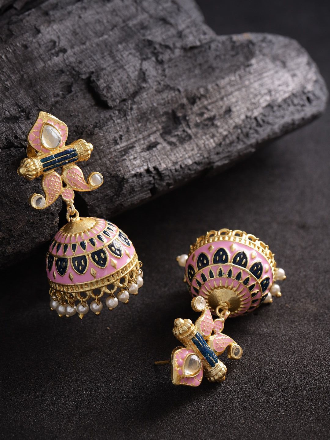 Blue-Pink Meenakari Ethnic Jhumki