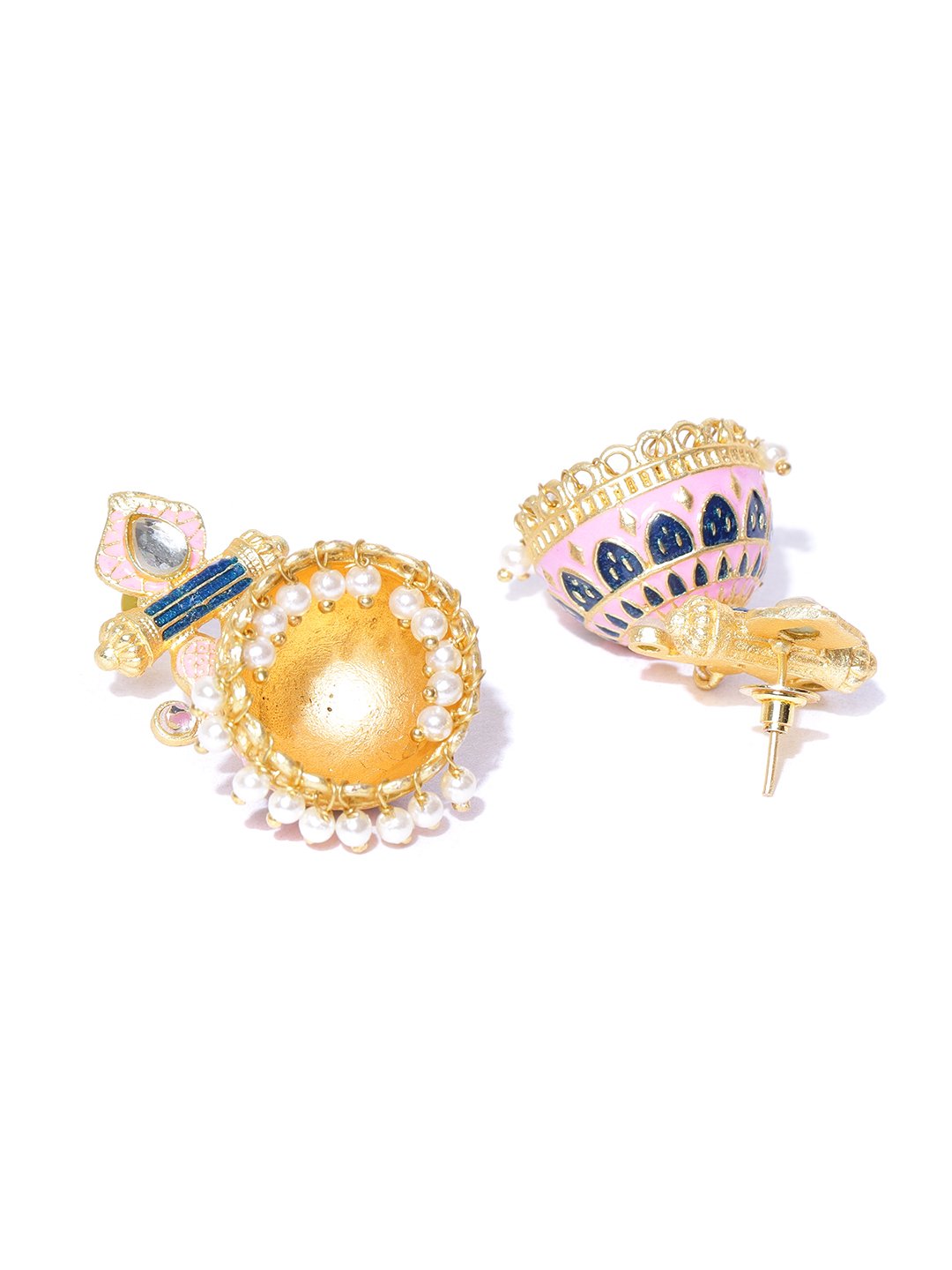 Blue-Pink Meenakari Ethnic Jhumki