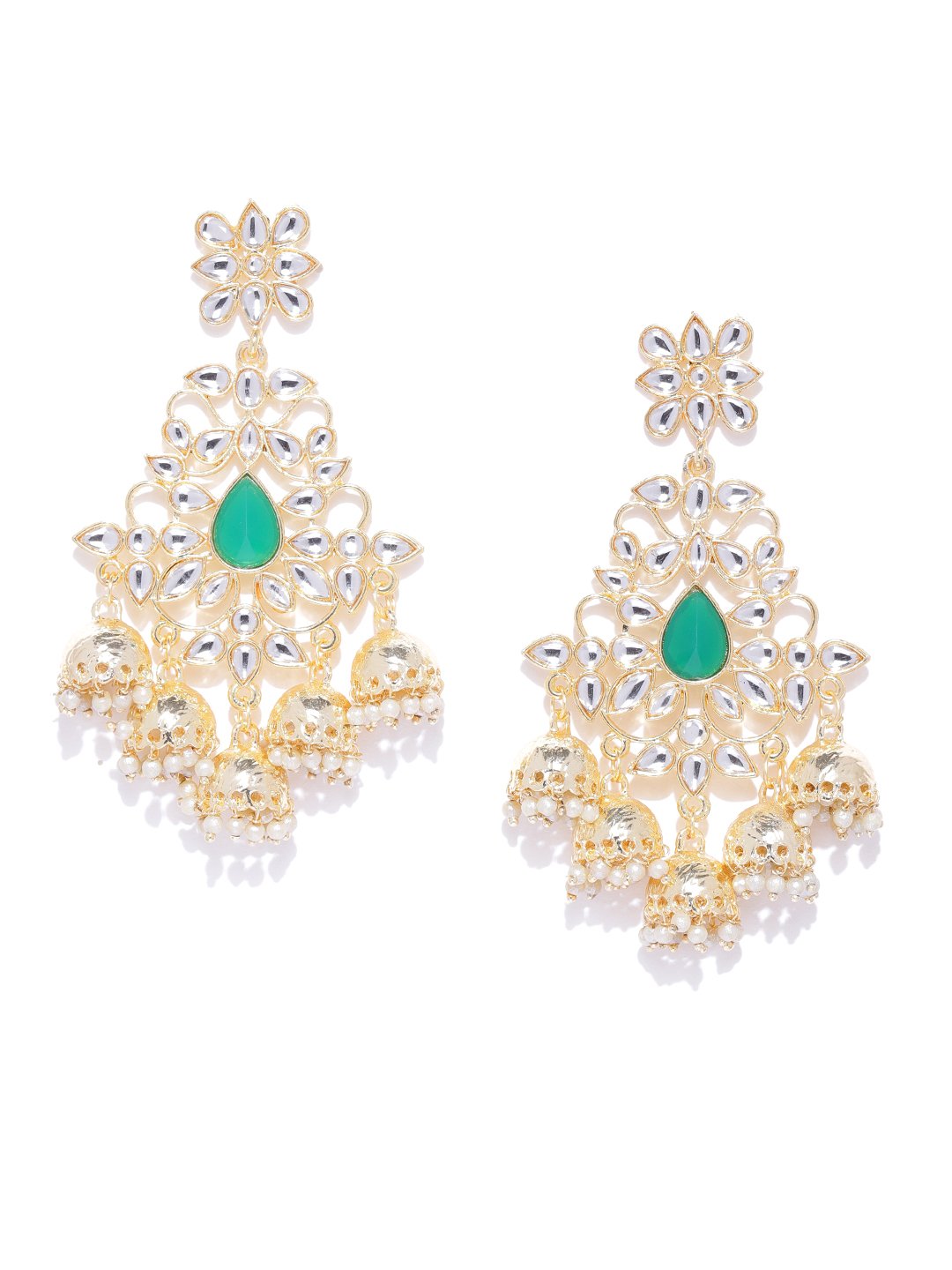 Green Off-White Kundan Dangling Jhumki