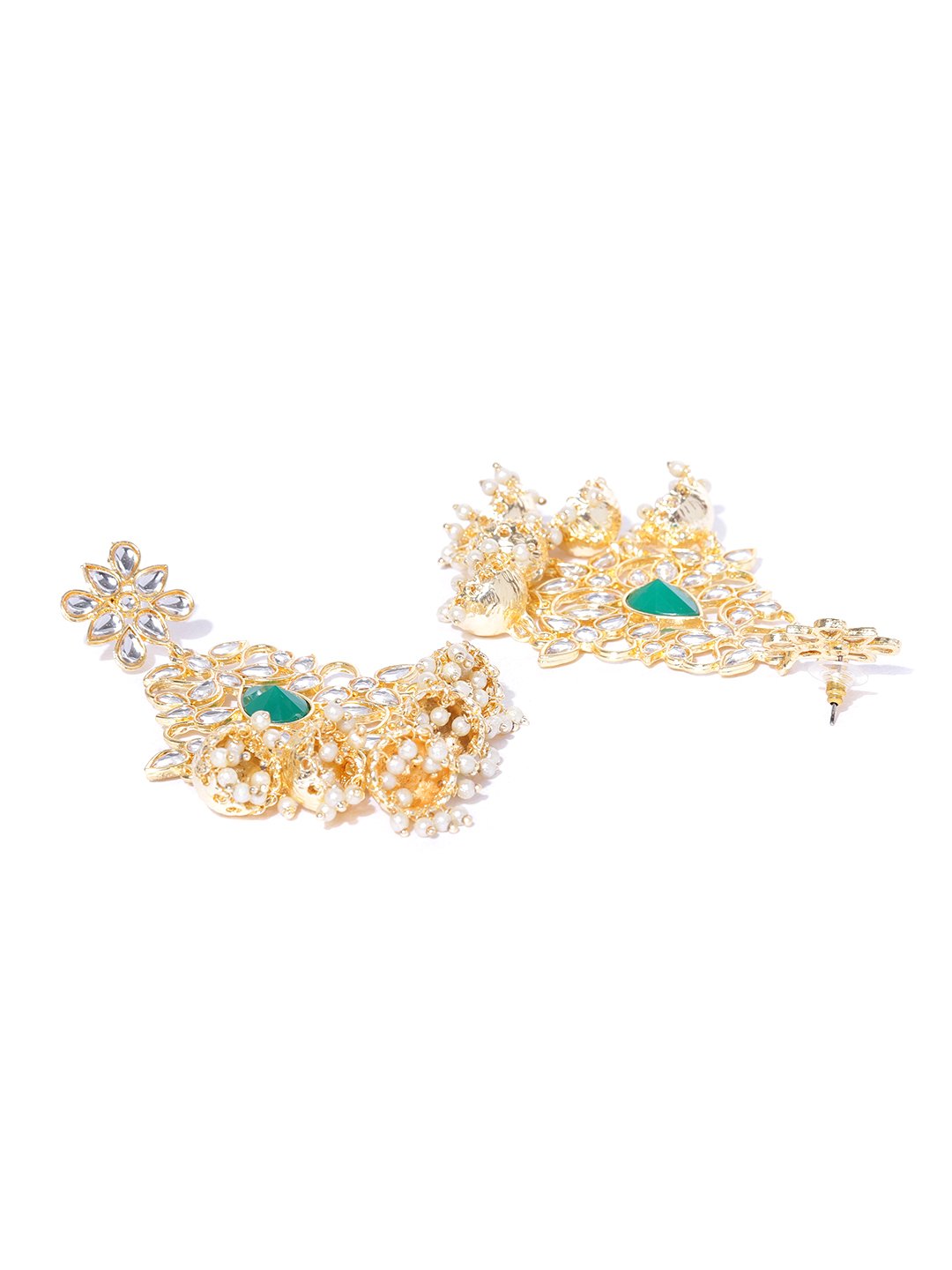 Green Off-White Kundan Dangling Jhumki