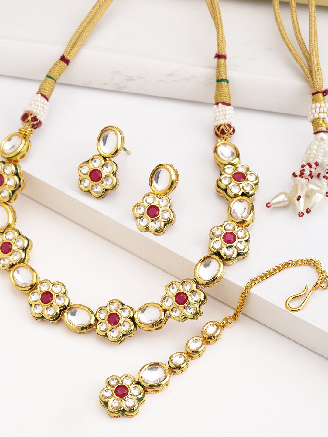 Kundan Flower Necklace Earring & Tikka Set