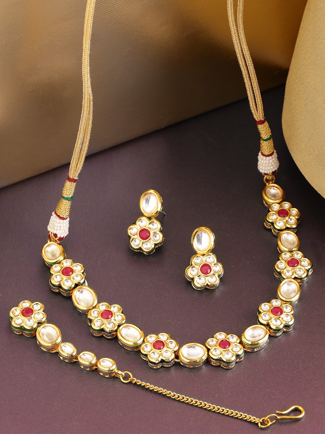 Kundan Flower Necklace Earring & Tikka Set