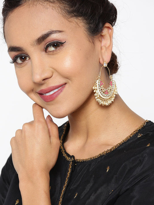 Gold & Pink Peacock Chandbali Earrings