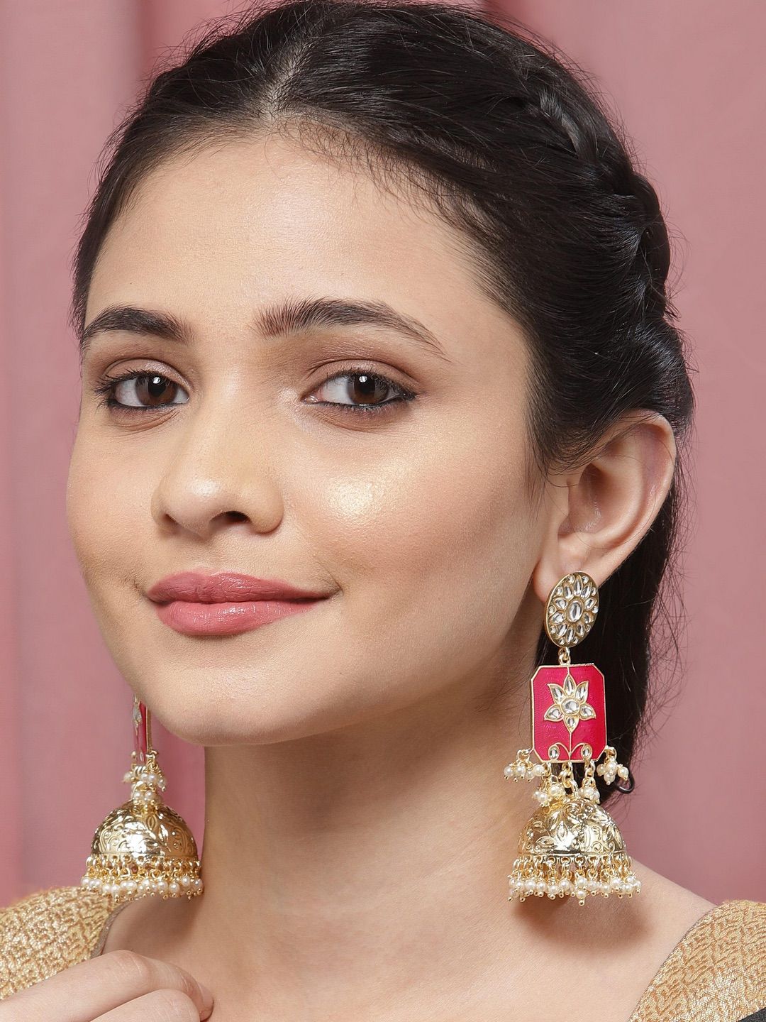 Pink Lotus Flower Jhumka