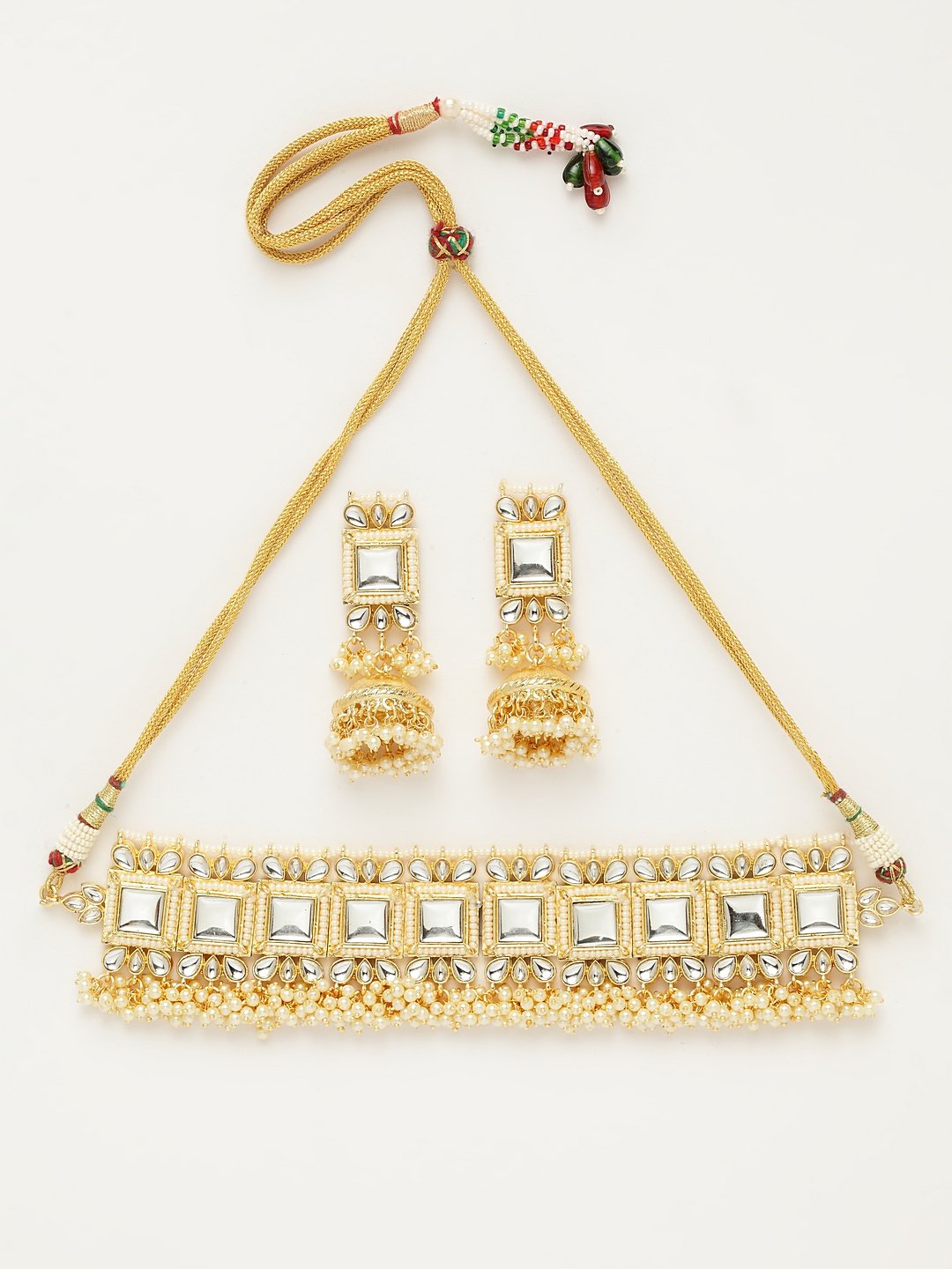 White & Beige Kundan Handcrafted Choker Necklace Set