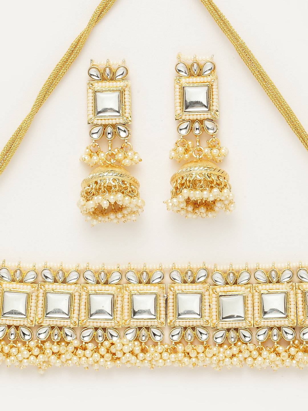 White & Beige Kundan Handcrafted Choker Necklace Set
