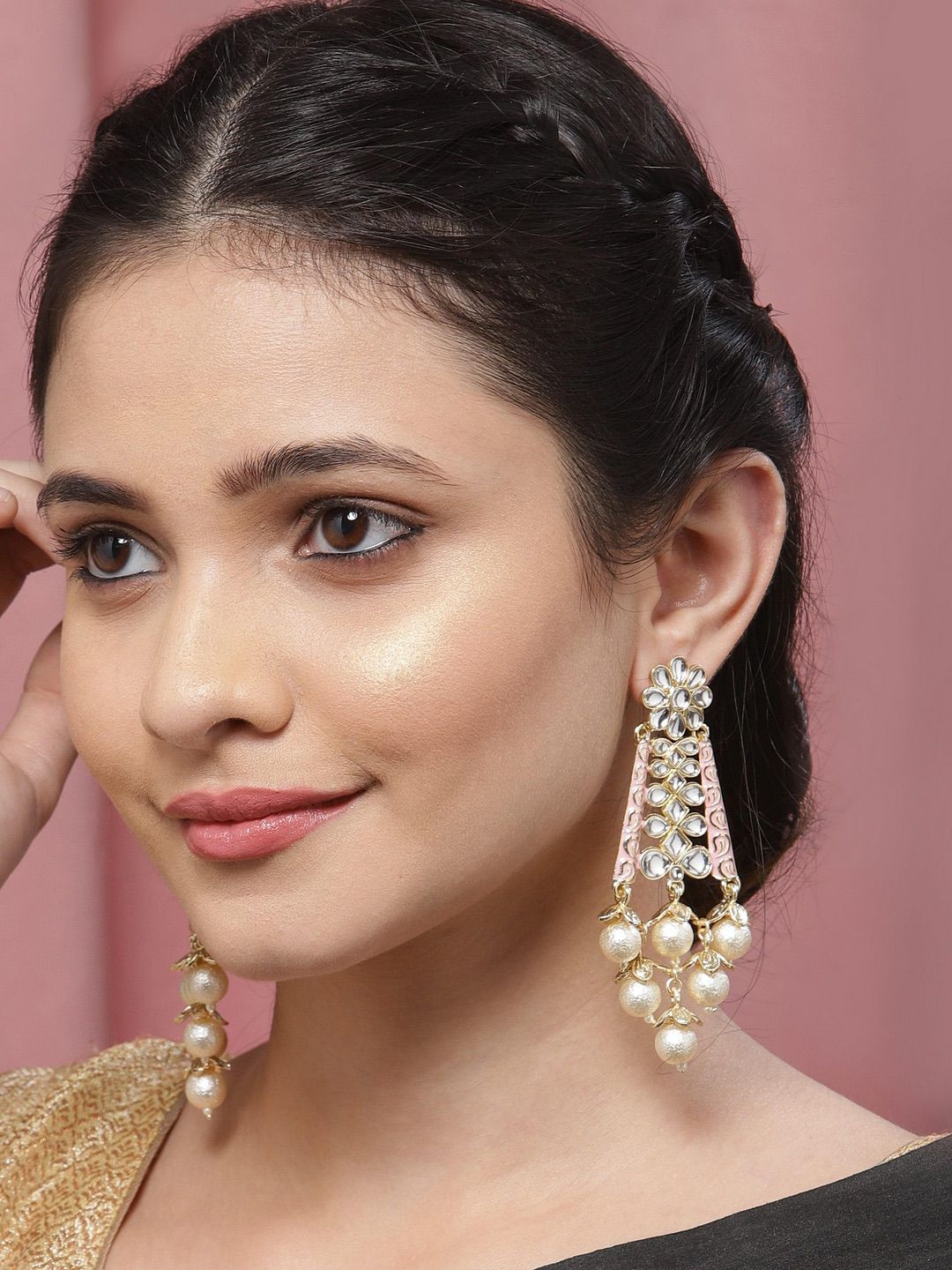 Baby Pink Stone Studded Danglers