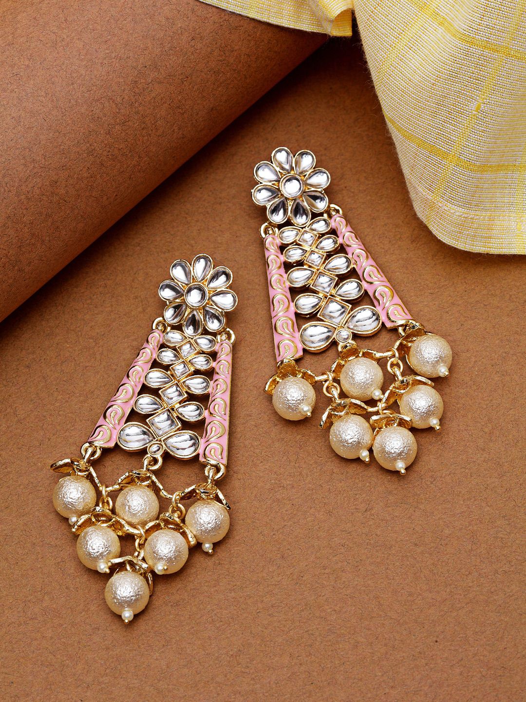 Baby Pink Stone Studded Danglers