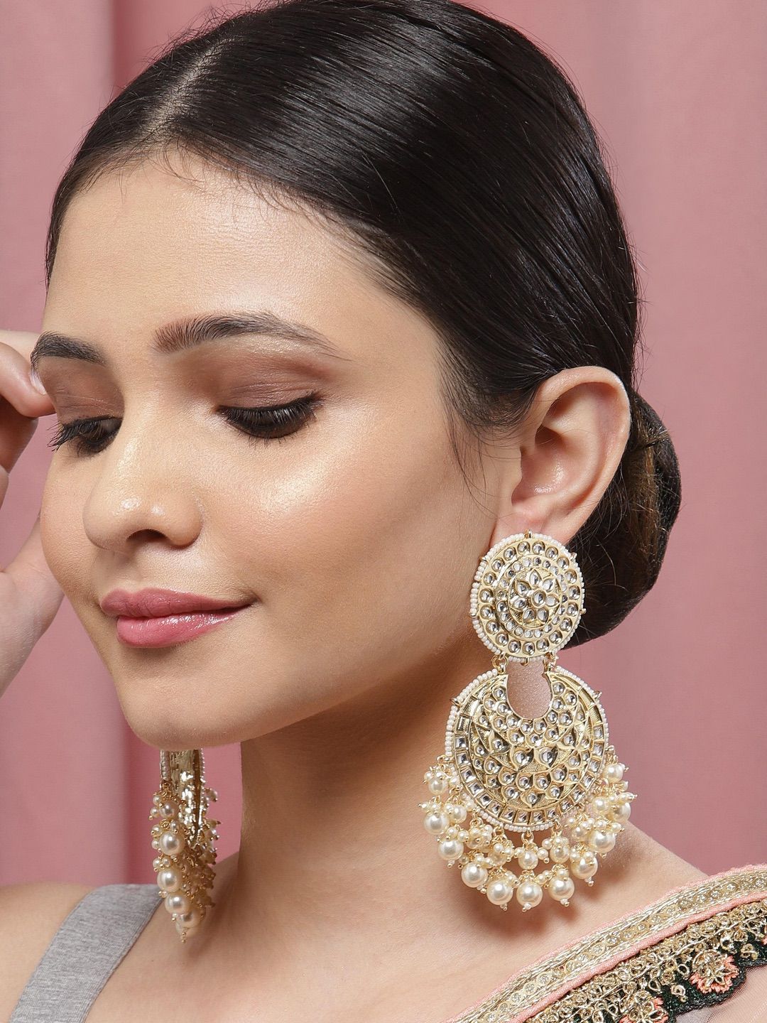 Ethnic Stone Studded Chandbali Earrings