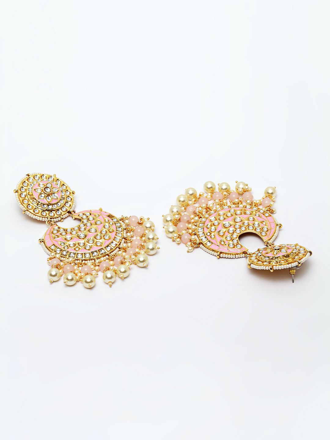 Pink Ethnic Stone Studded Chandbali Earrings