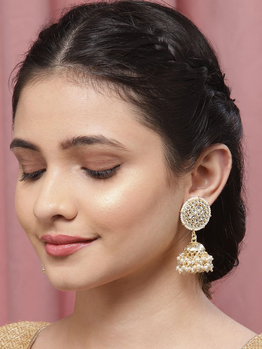Round Flower Kundan Jhumki
