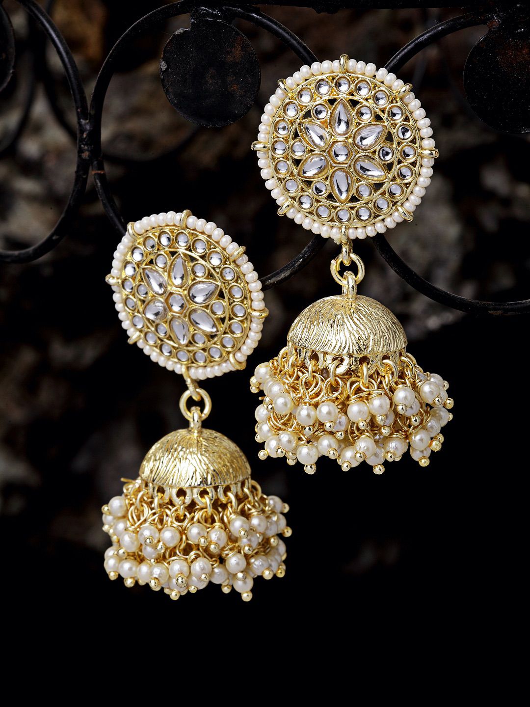 Round Flower Kundan Jhumki