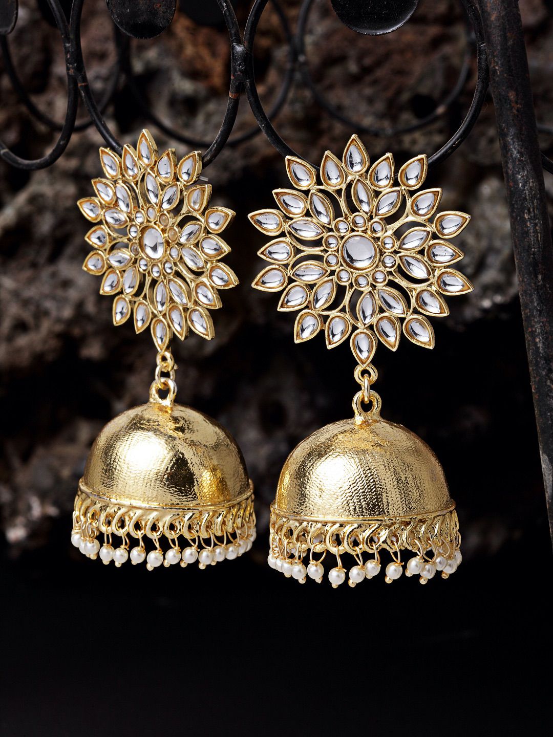 Floral Motif Kundan Dome Jhumki