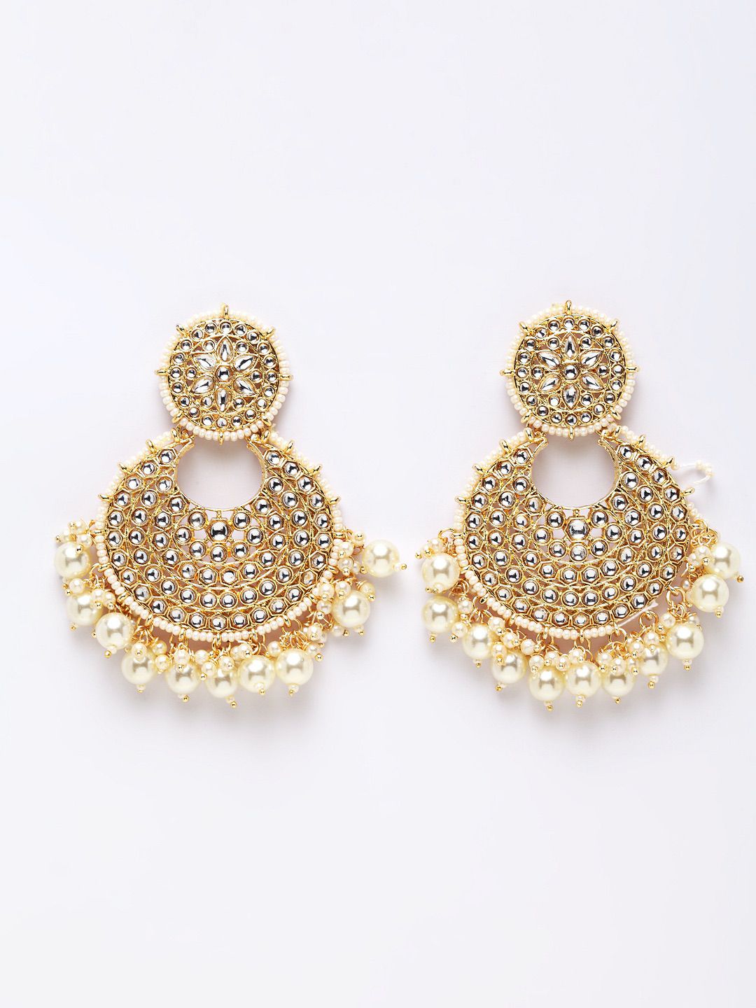 Off-White Gold Kundan Crescent Earrings