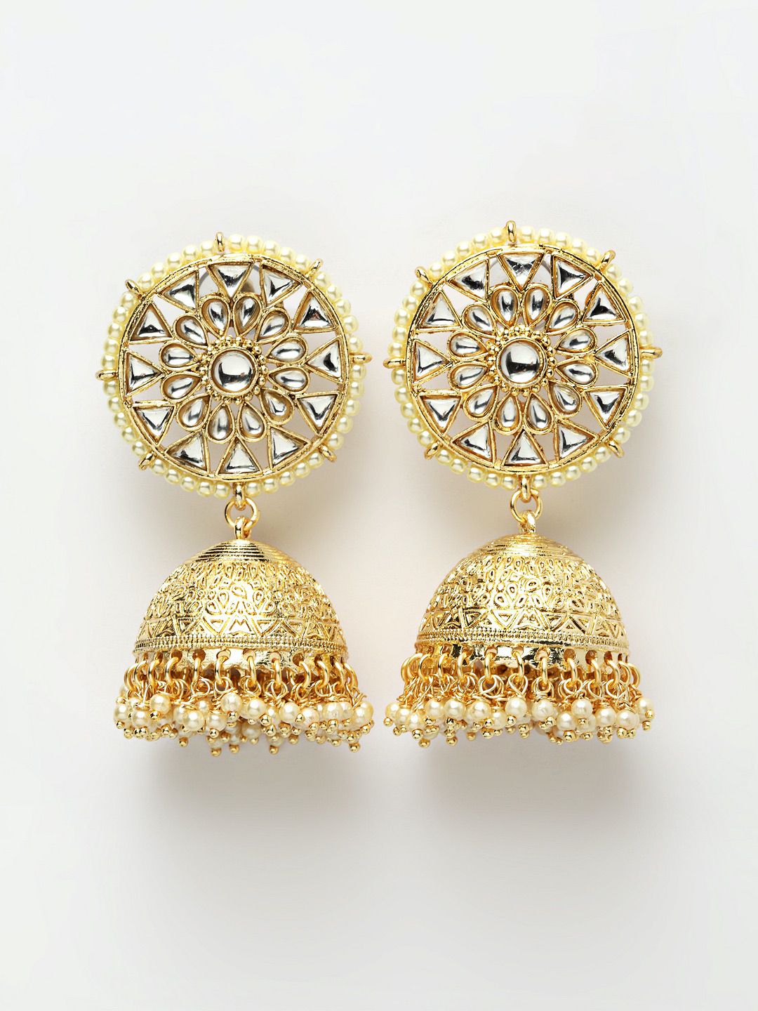 Golden Kundan Round Floral Jhumki