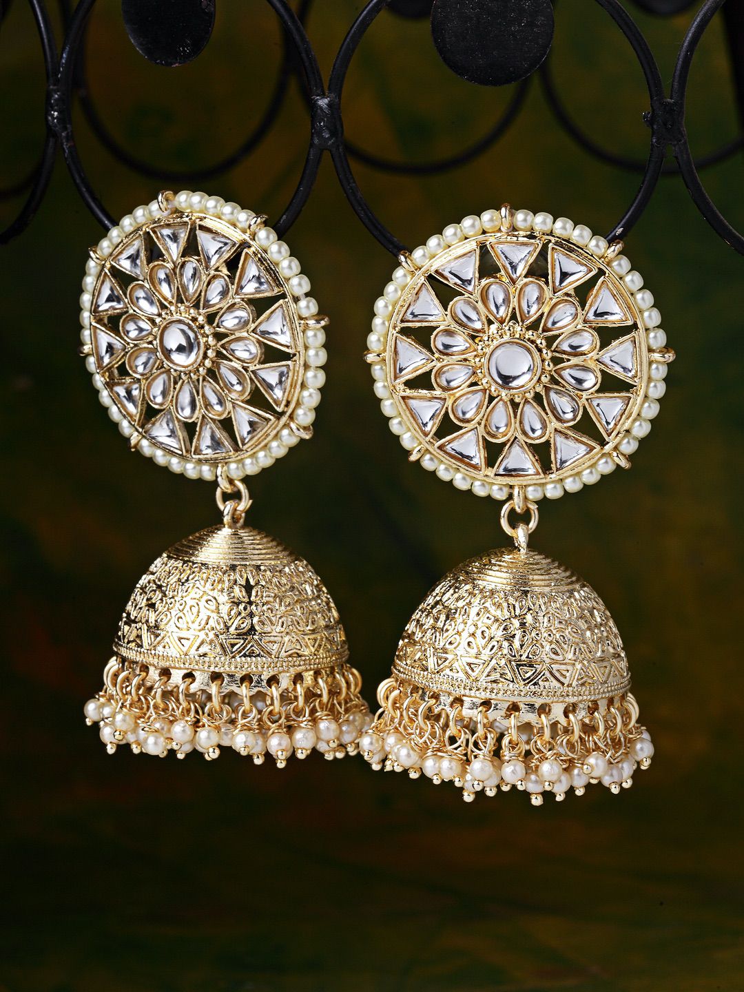 Golden Kundan Round Floral Jhumki