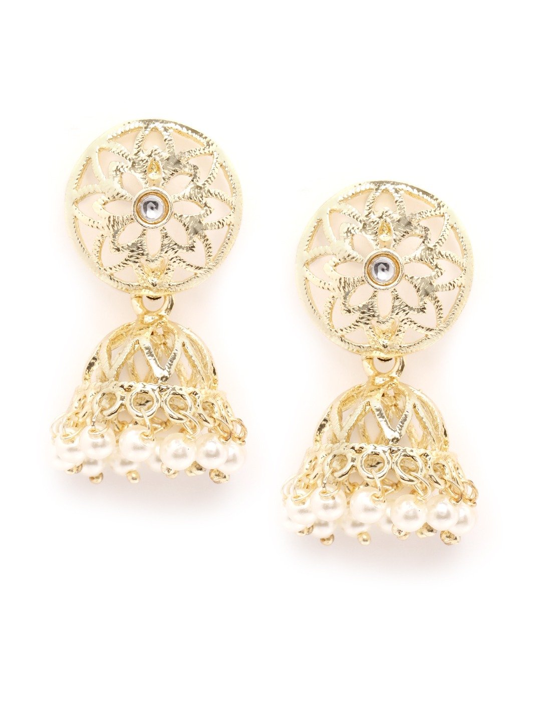 Small Round Handcrafted Gold Pearl Earrings