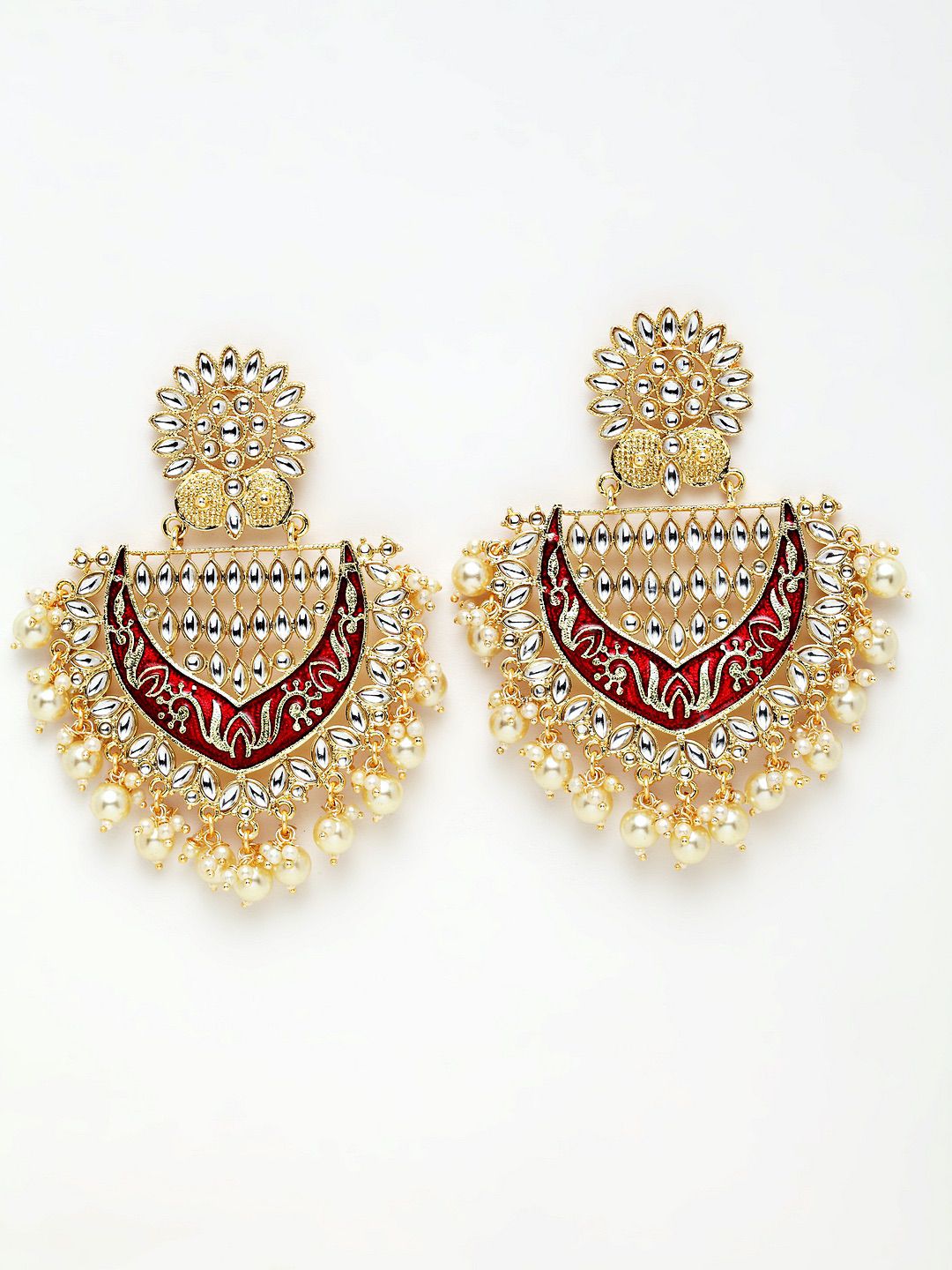 Gold & Maroon Kundan & Pearl Jhumka