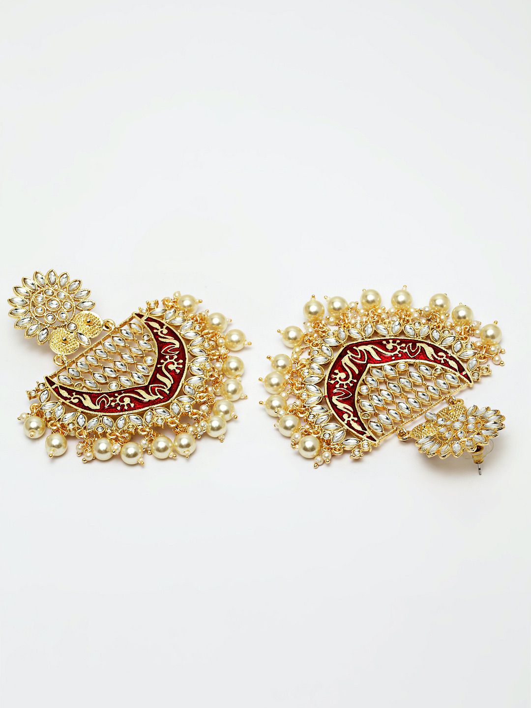 Gold & Maroon Kundan & Pearl Jhumka