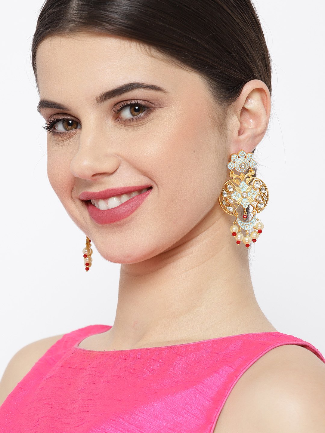 Light Blue Kundan Studded Handcrafted Earrings