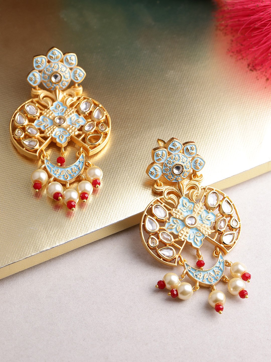 Light Blue Kundan Studded Handcrafted Earrings