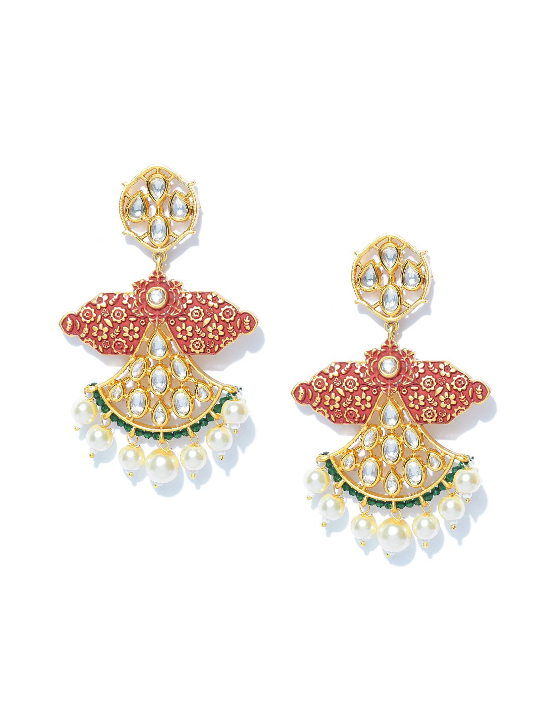 Red & Green Handcrafted Kundan Earrings