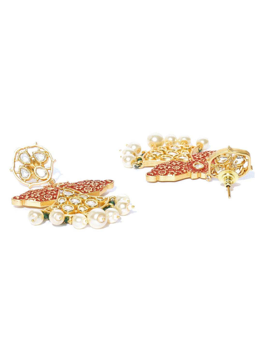 Red & Green Handcrafted Kundan Earrings