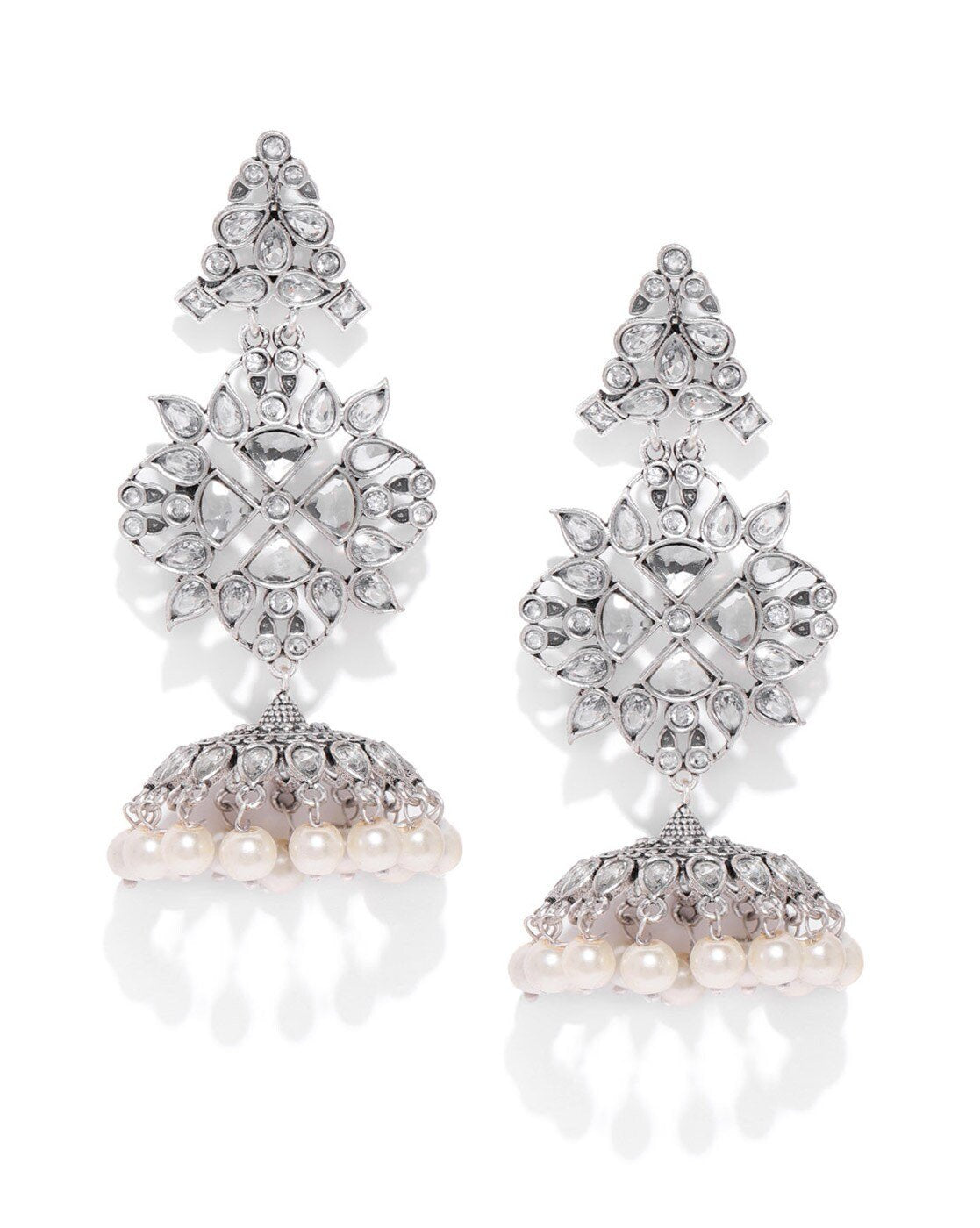 Silver Oxidised Dangling Beaded Jhumka