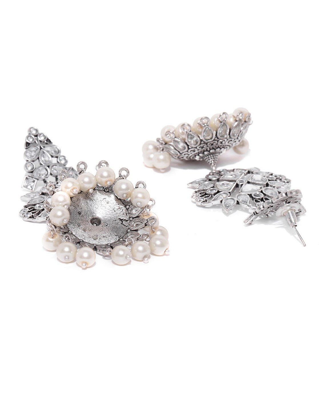 Silver Oxidised Dangling Beaded Jhumka