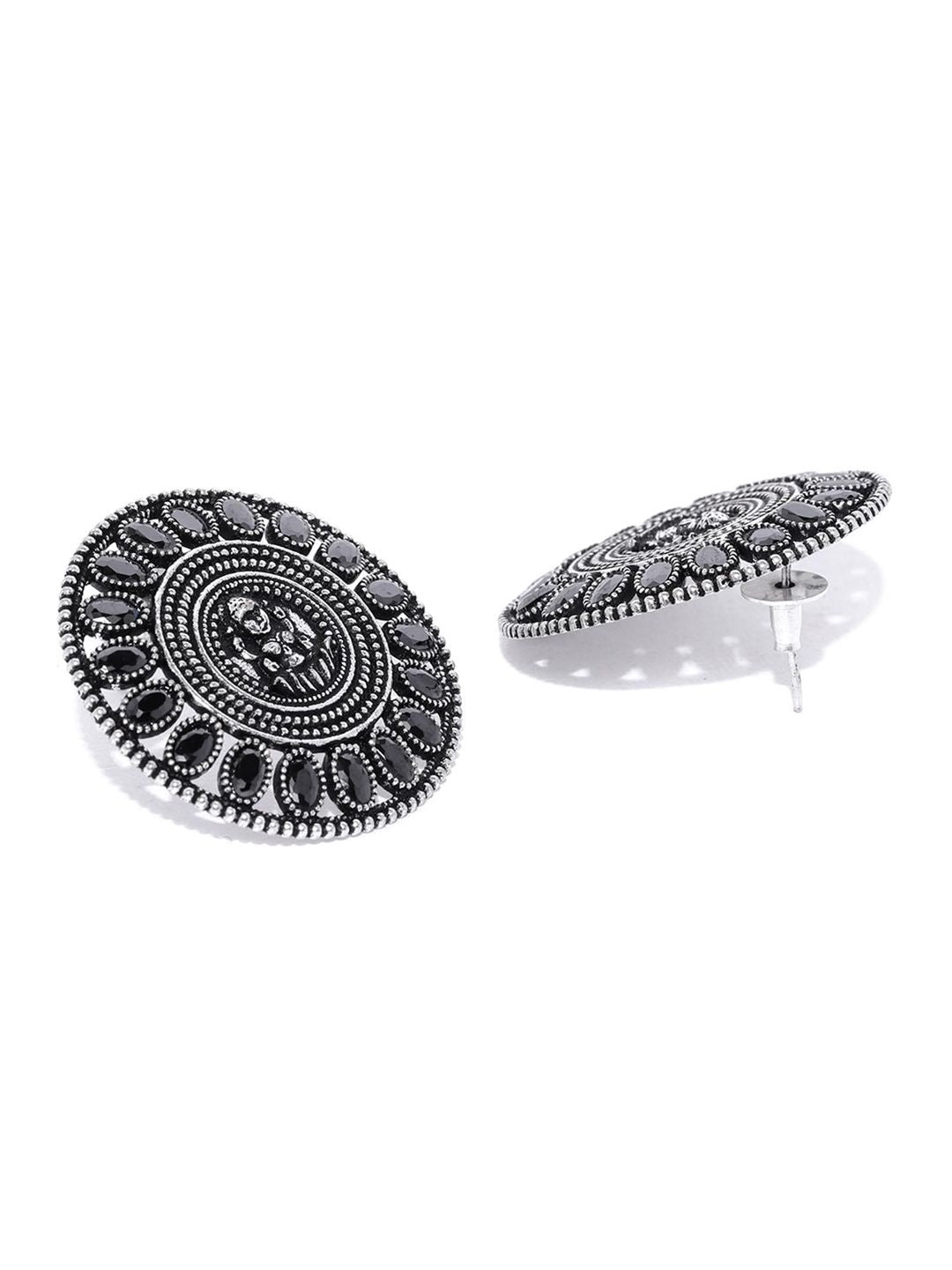 Black Oxidized Circular Studs Earring