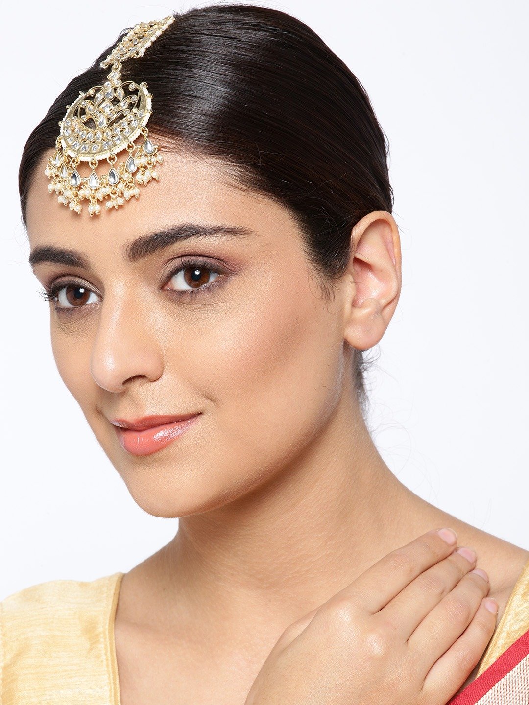 Gold Plated Kundan & Beads Maang Tikka Set