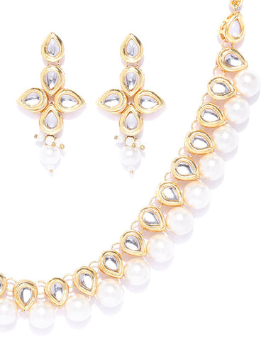 White Pearl & Kundan Handcrafted Necklace Set