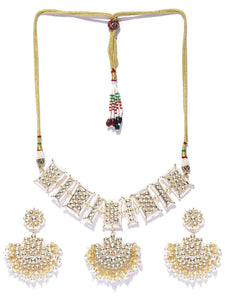 Off-White Beaded Crescent Necklace & Earring Set