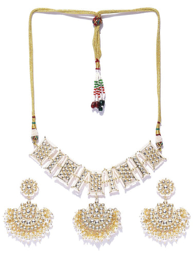 Off-White Beaded Crescent Necklace & Earring Set