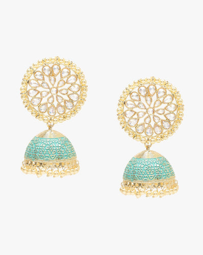Turquoise Round Floral Jhumka