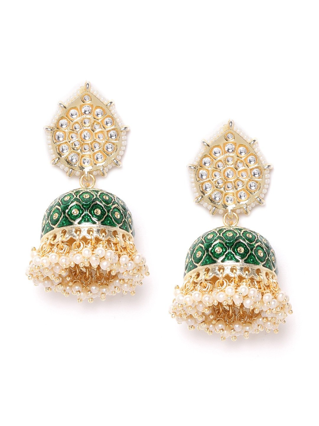 Green Kundan Handcrafted Teardrop Jhumka