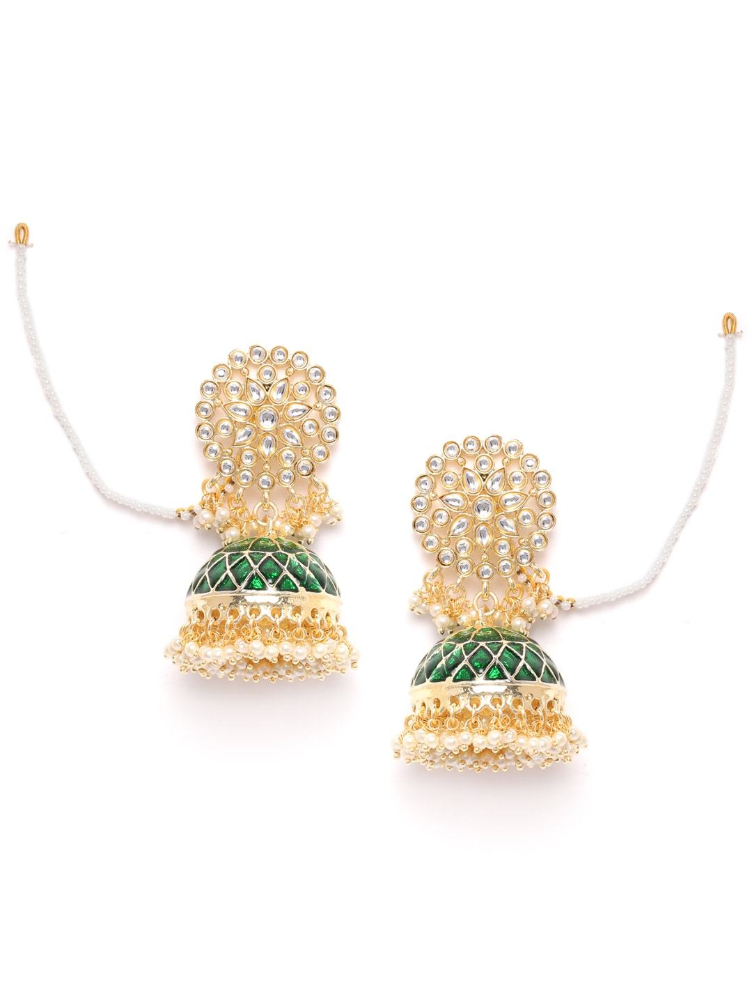 Green Kundan Dome Jhumka with Ear Chain