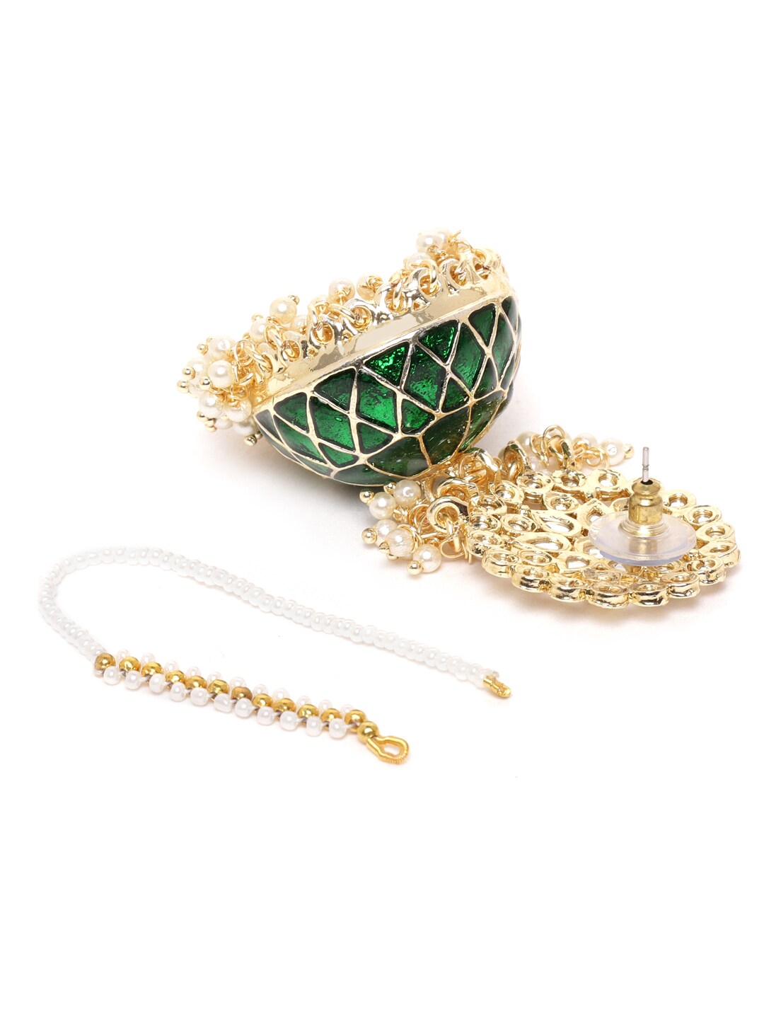 Green Kundan Dome Jhumka with Ear Chain