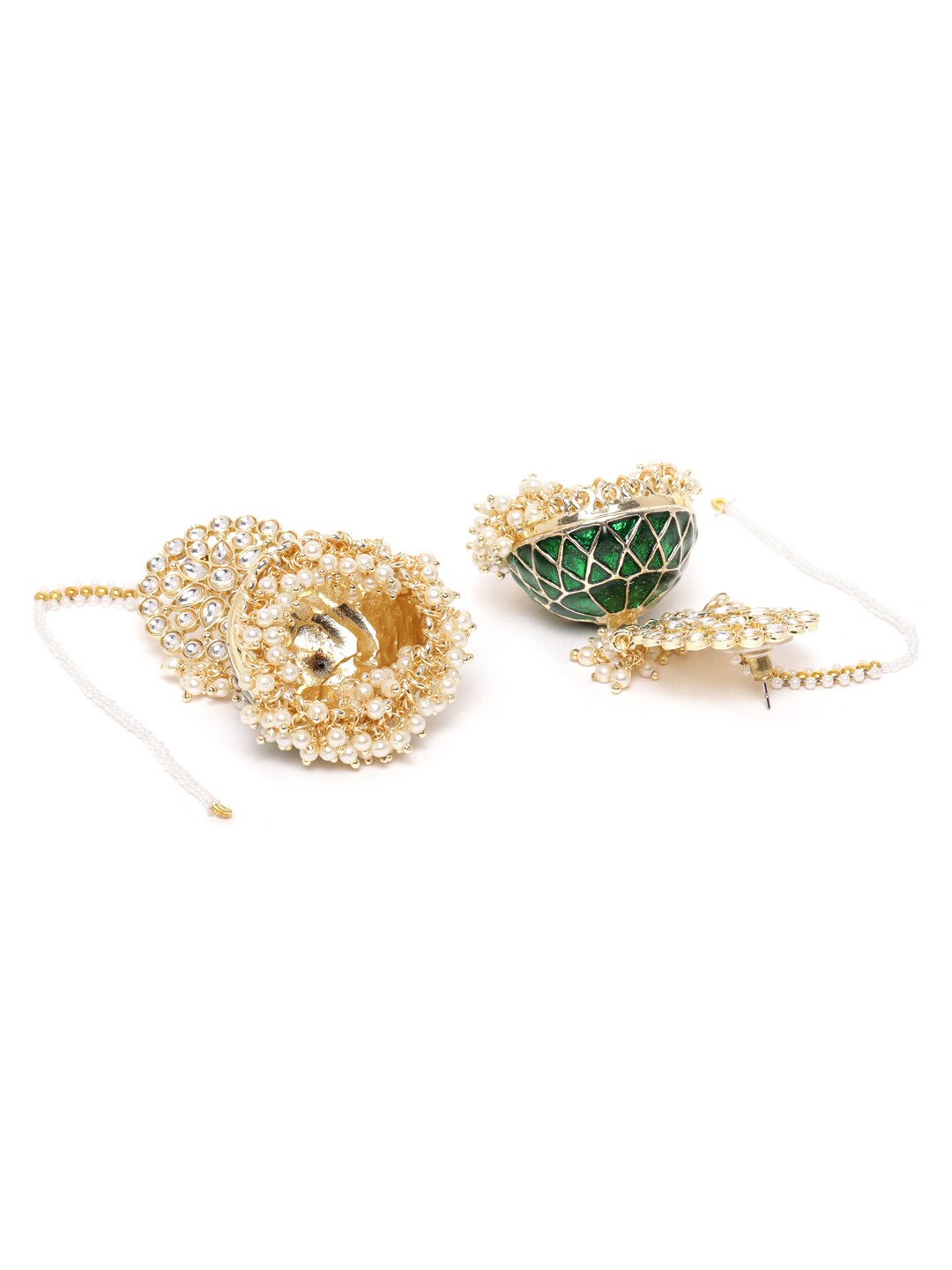 Green Kundan Dome Jhumka with Ear Chain