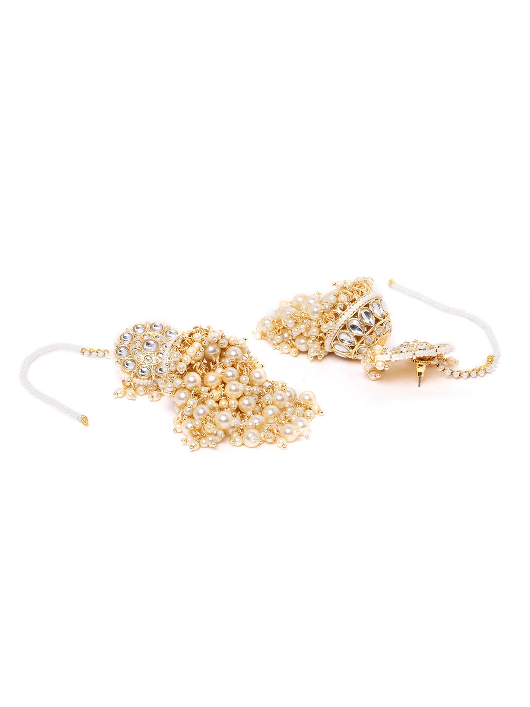Kundan Pearl Flower Jhumka with Ear Chain