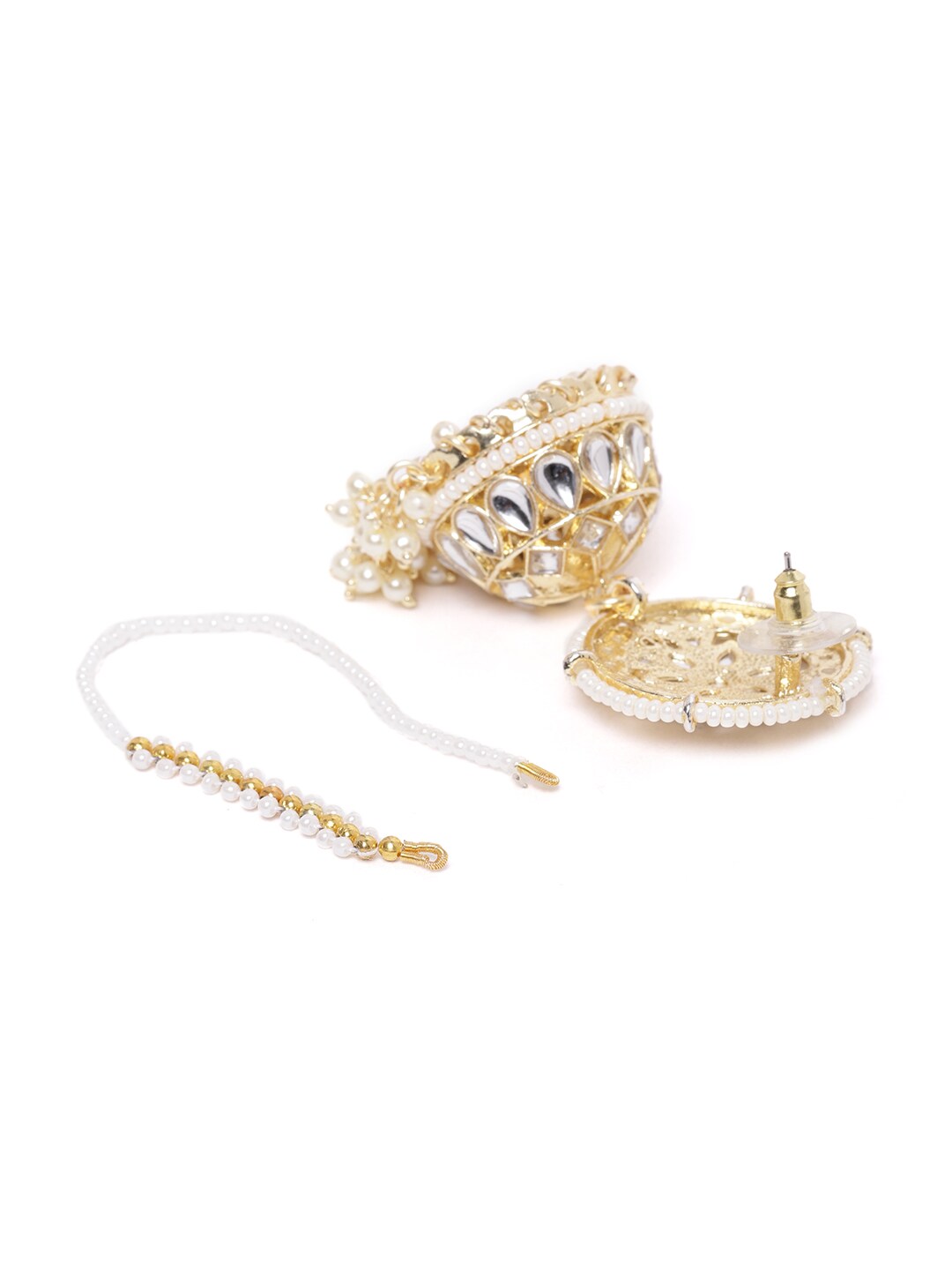 Kundan Pearl Flower Jhumka with Ear Chain