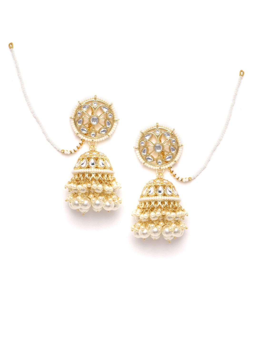 Kundan & Pearl Jhumki with Ear Chain